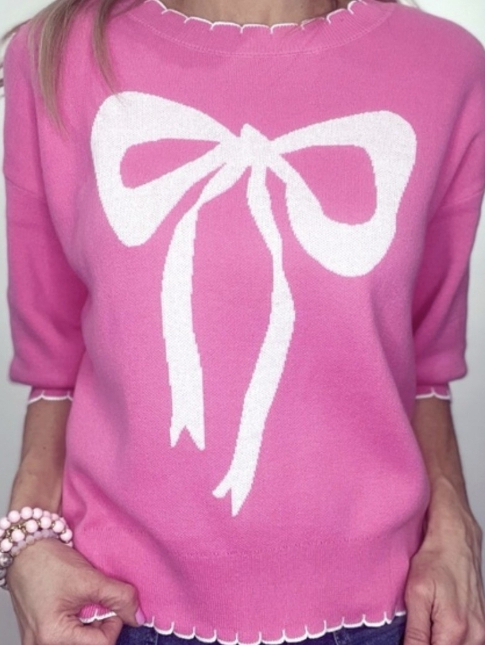 Pink Bow Motif Women's Sweater